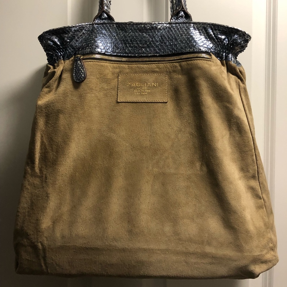 Zagliani Metallic Python Tote - image 4